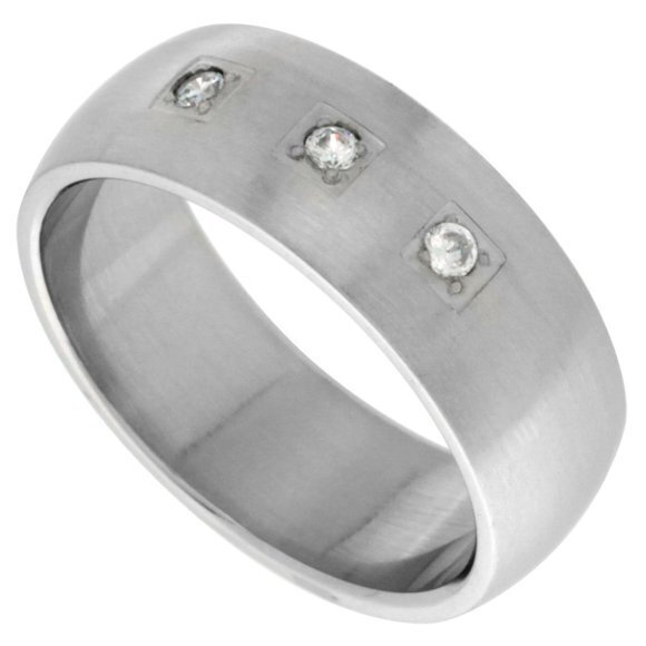 Surgical Stainless Steel 8mm Cz Wedding Band